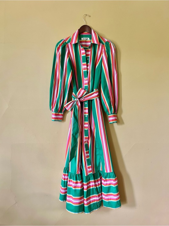 Boden Dresses & Skirts - Boden Green Striped Maxi Dress with Pink and White Accents